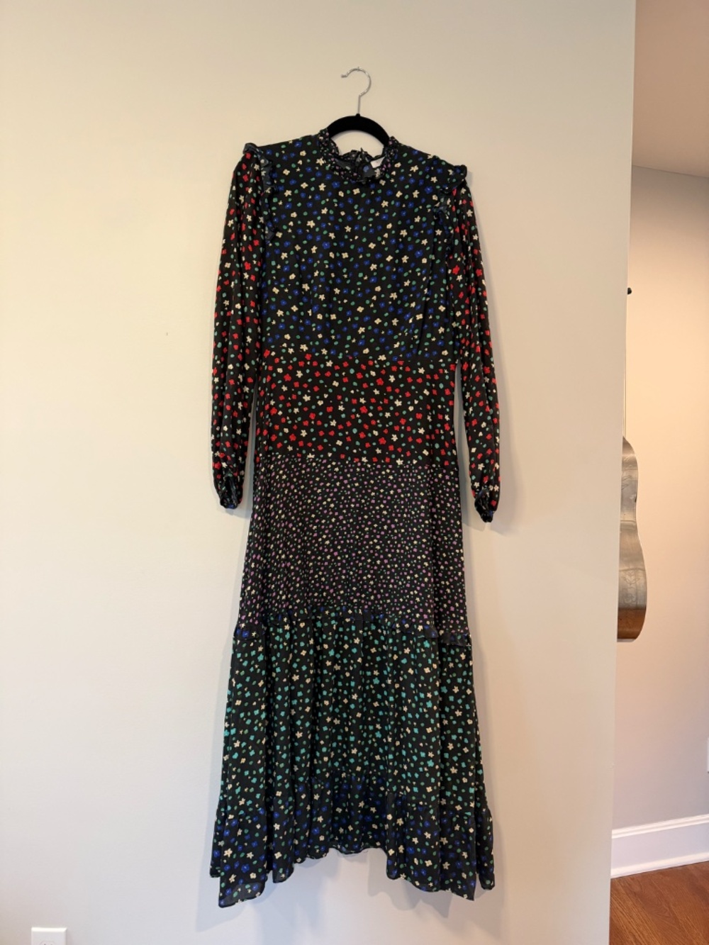 RIXO Black Multi Floral Tiered Long Sleeve Dress - Picture 2 of 3